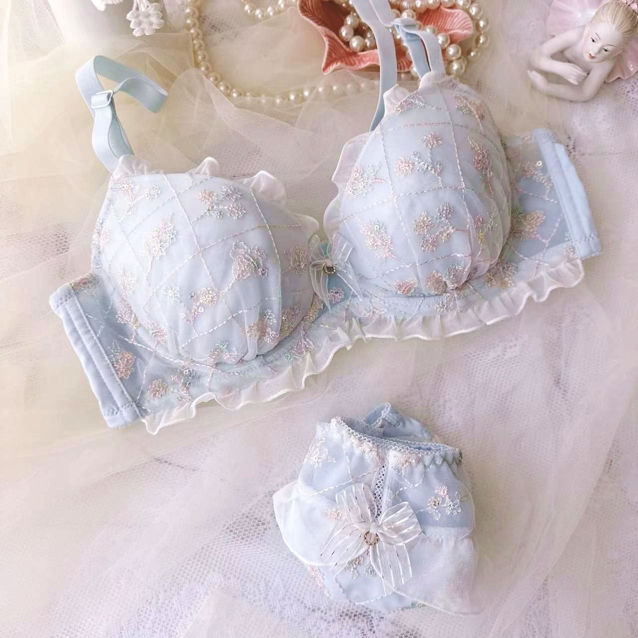 Japanese Kawaii Ruffle Flower Bra Set