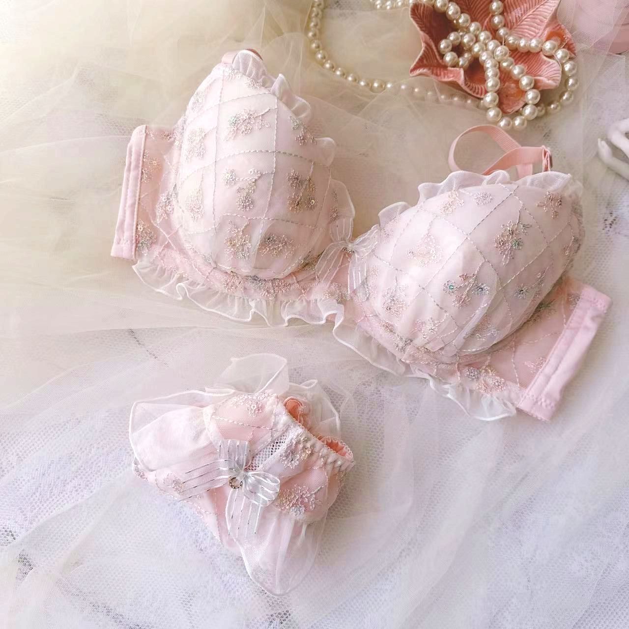 Japanese Kawaii Ruffle Flower Bra Set