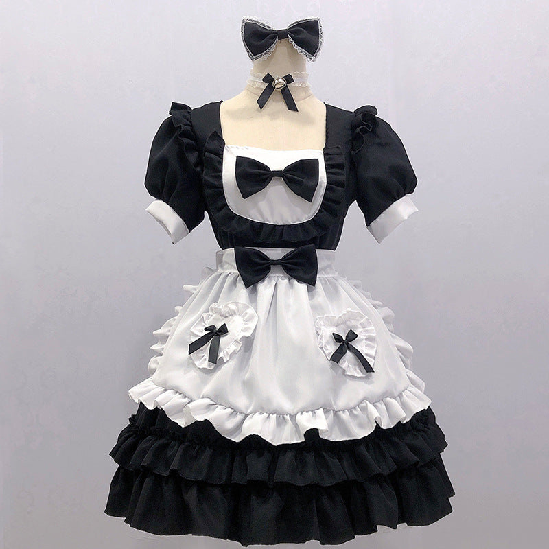 Red Waifu Anime Maid Kawaii Bow Cosplay Costume Dress Set