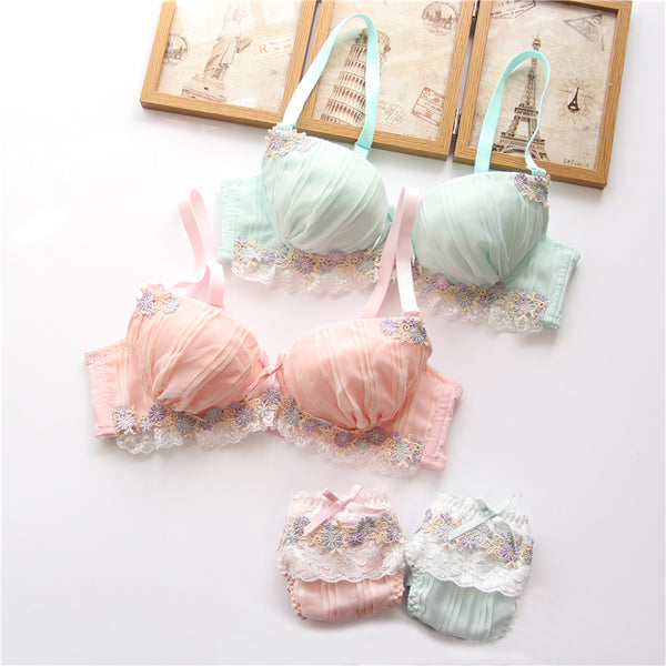 Candy Color Floral Japanese Cute Sweet Bras And Panty Set – Sofyee